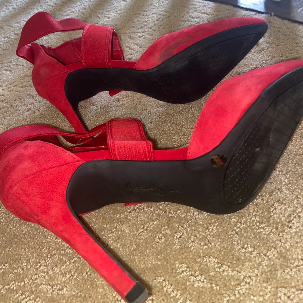 Jessica Simpson Red Elastic Strap Heels size 8.5 - Picture 8 of 10